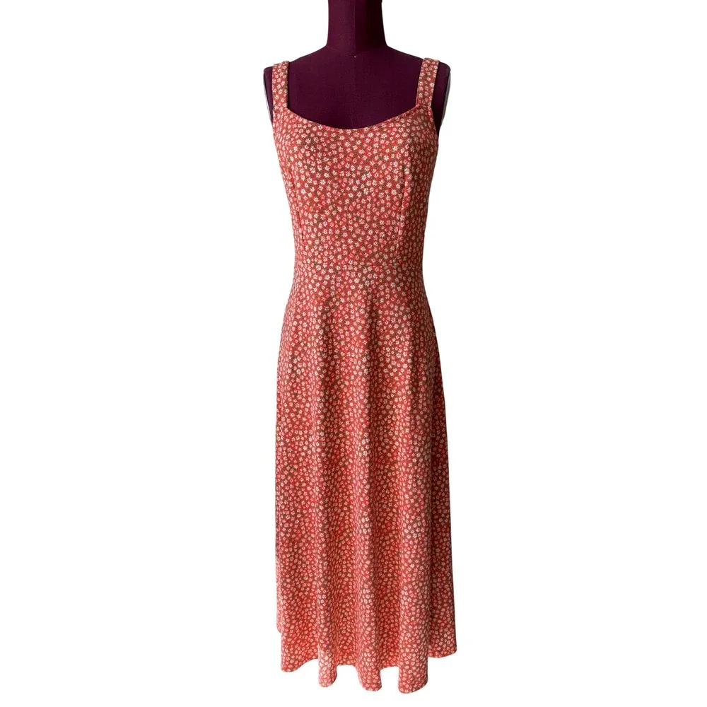 Free People Midi Dress Lorelei Printed Sleeveless Floral Ditsy Orange Medium
